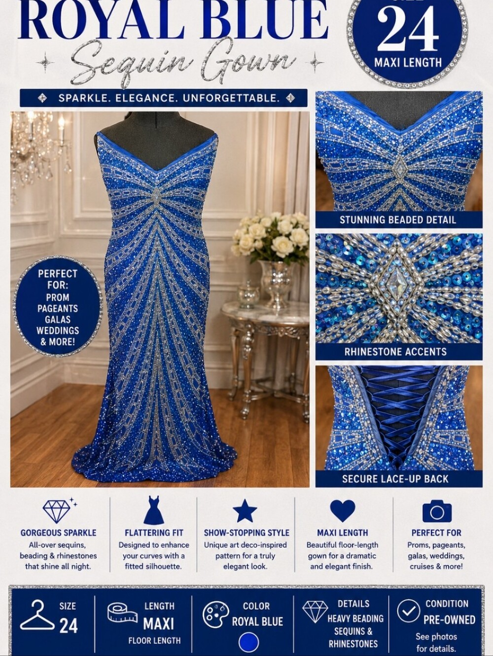 Studio 17 Royal Blue Sequin Gown